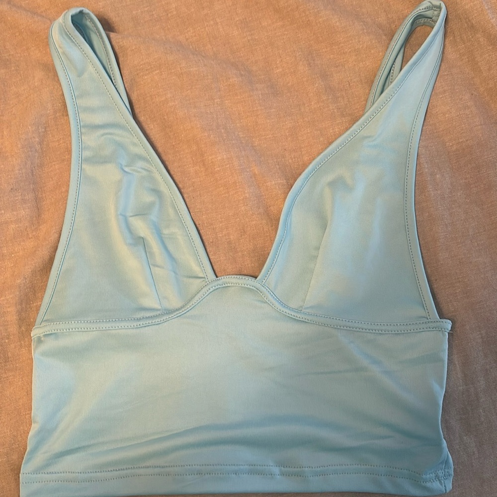 light blue, low cut, crop top